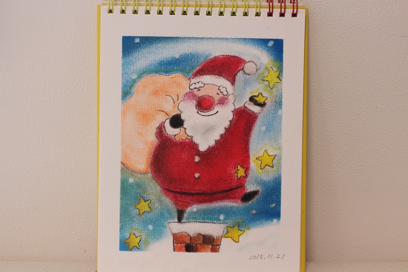 パステル画 クリスマス サンタクロース 12月 明日香 色のね メルヘン いろのね ironone イラスト 絵 アート